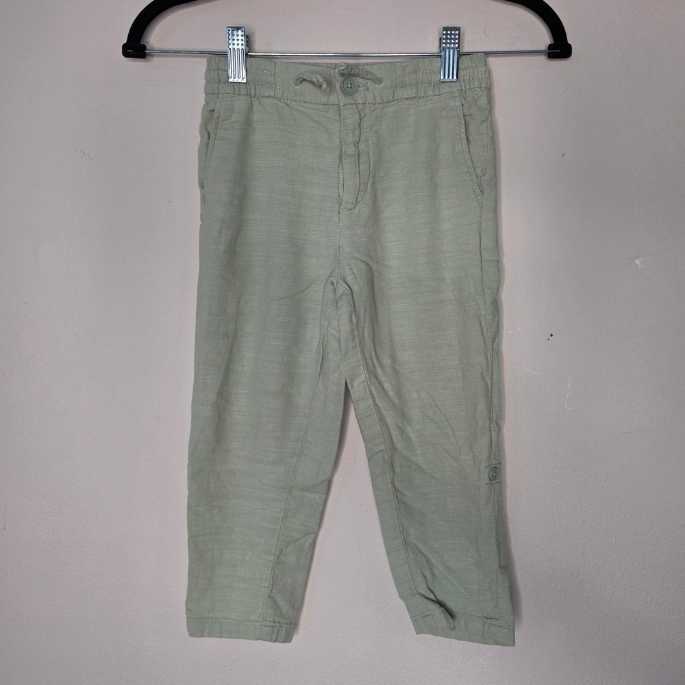 H&M Pants Kids 4T Green Loose Fit Tapered Leg Cotton Elastic Waist Drawstring